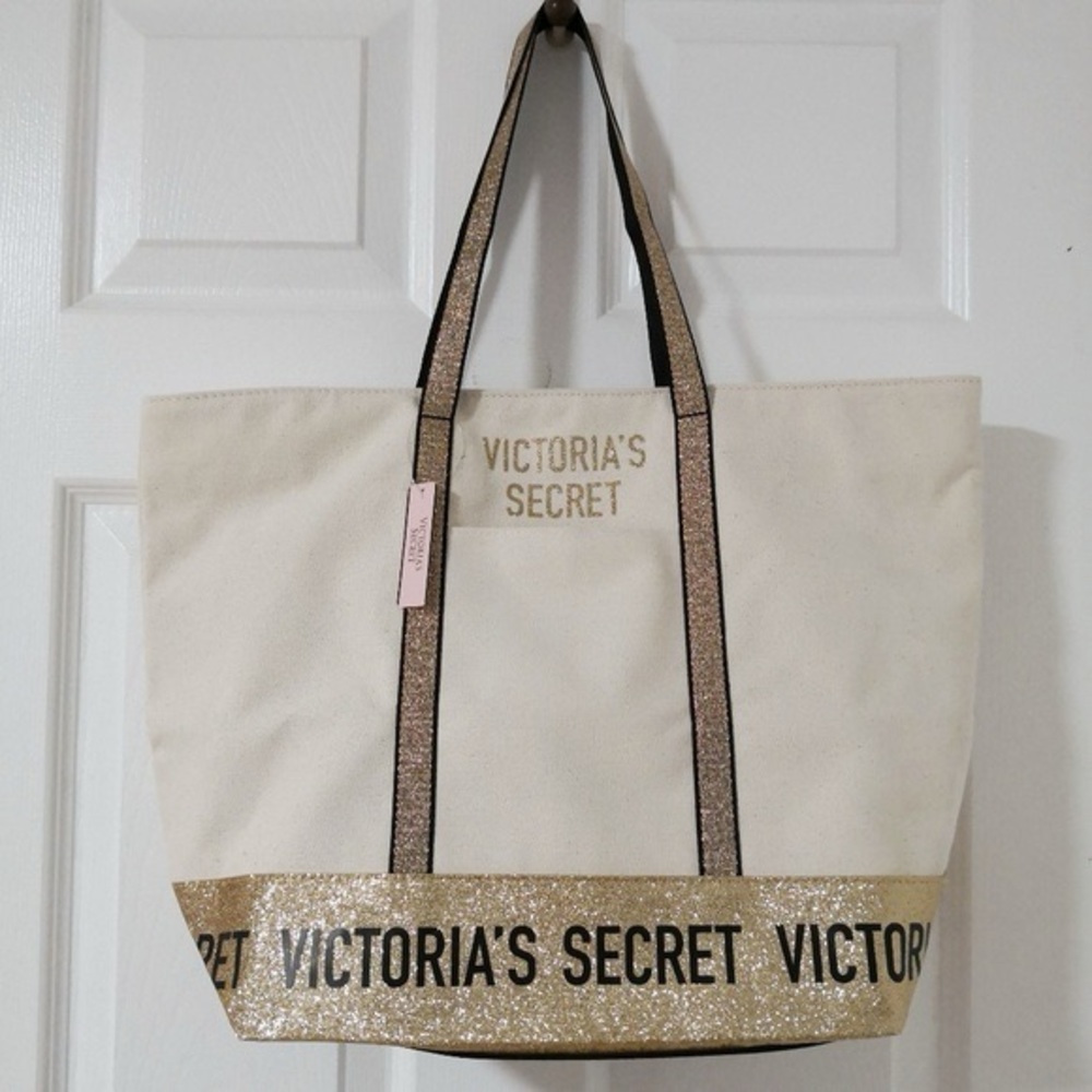 Victoria's Secret Glittering Gold and Cream Tote